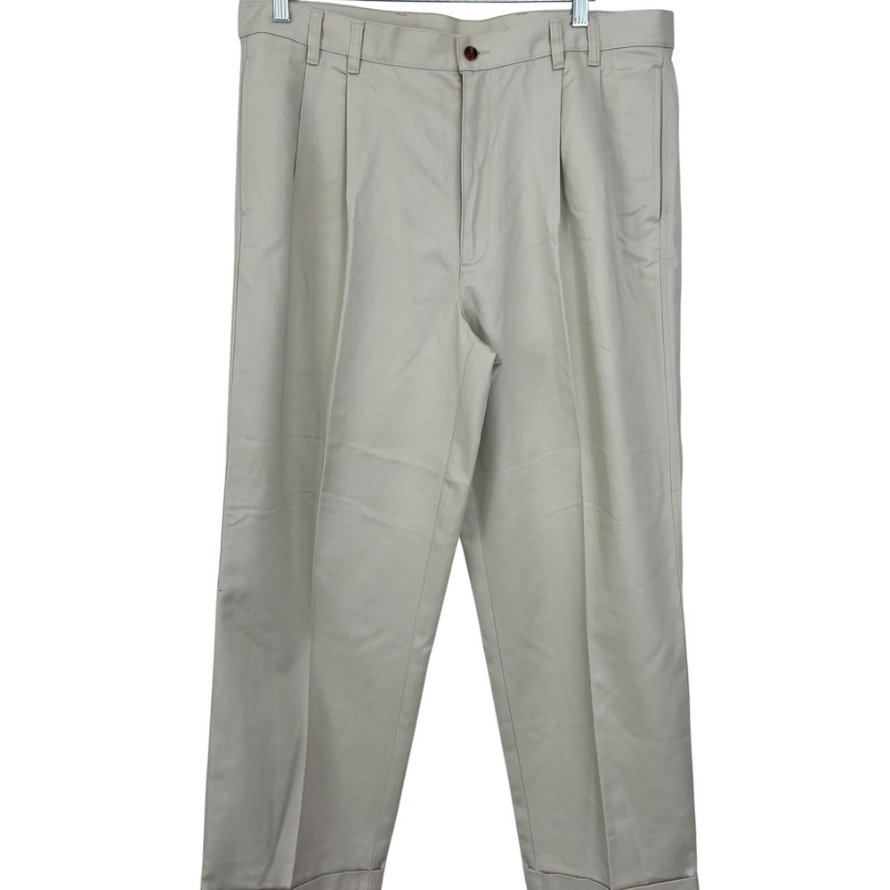 Jos. A. Bank Pleated Chinos Mens 38x29 Khaki Cotton Cuffed Dress Pants Classic